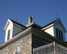 Roof detail, from the southwest, of the Carpentier House, Griswold area, 2005; Historic Resources Branch, Manitoba Culture, Heritage, Tourism and Sport, 2005
