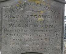 Detail of Sheba (Strowger) Newson stone; Bill Glen, PEI Genealogical Society, 2007