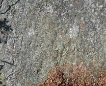 Name inscribed in the rock says "Thomas Dawe 19-". Photo taken June 2008.; Deborah O'Rielly/ HFNL 2008