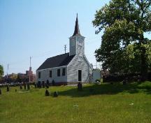 View from cemetery of rear and north elevations, Little Dutch Church, Halifax, NS, 2004.; Heritage Division, NS Dept. of Tourism, Culture and Heritage, 2004.