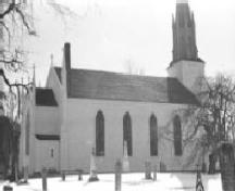 Side elevation of the church, showing the Georgian design.; Parks Canada Agency / Agence Parcs Canada.