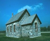 Side view of Orkney School showing fieldstone construction, 1988; Government of Saskatchewan, Terry Sinclair, 1988