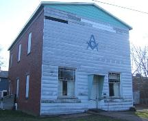 Front and east sides, Acadia Lodge No. 13 A.F. & A.M., Pugwash, NS, 2009.; Heritage Division, NS Dept of Tourism, Culture and Heritage, 2009