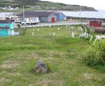 View from the rear of The Old Graveyard looking towards Gut Path and the waterfront, Branch, NL, 2008.; Andrea O'Brien, HFNL, 2008