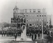 Historic photo of the unveiling of the new Yarmouth War Memorial, Yarmouth, NS, on June 9, 1923.; Courtesy Yarmouth County Museum and Archives