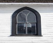 Dtail of a window of Arnaud United Church and Cemetery, Arnaud, 2007; Historic Resources Branch, Manitoba Culture, Heritage, Tourism and Sport, 2007