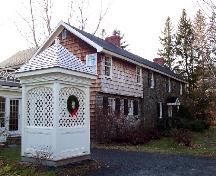 East side view of Gill House showing chimneys at either end of original structure; City of Fredericton