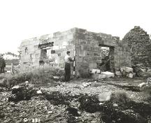 Historical image of LeNoir Forge, Arichat, surving the remains of the building, 1963.; Parks Canada, Fortress of Louisbourg, National Historic Site of Canada, photographer unknown, 1963.