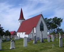View of the right and rear facades of St. John the Evangelist Anglican Church, Topsail, Conception Bay South, NL. Photo taken 2009. ; HFNL/Andrea O'Brien 2009
