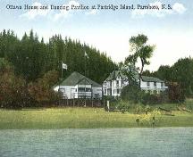 Ottawa House from the water during the period it was an inn, Partridge Island, NS, 1930.; Courtesy of the NSM History Collection, P112.27