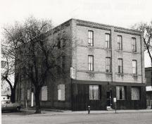 Archival view, from the southeast, of the Nelson Hotel, Carberry, ca. 1960; Carberry Plains Archives, ca. 1960