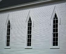 Albany Community Church, Albany Cross, N.S., Gothic Revival windows with pointed arches, 2009.; Heritage Division, NS Dept. of Tourism, Culture and Heritage, 2009