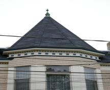 This image shows the tower roof topped with a finial; City of Saint John