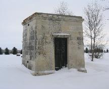 View of the front of the Larson Mausoleum, 2004.; Government of Saskatchewan, James Winkel, 2004