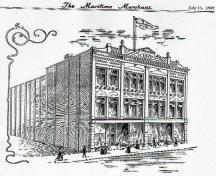 The Peter McSweeney Company, Ltd. is depicted in this artist's drawing.  Most of the exterior details exist on the structure today.; Moncton Museum