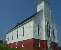 Front and east elevations, Isaac's Harbour Baptist Church, Isaac's Harbour, NS; Heritage Division, NS Dept. of Tourism, Culture and Heritage, 2009