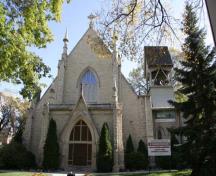 Primary elevation, from the west, of Holy Trinity Anglican Church, Winnipeg, 2009; Historic Resources Branch, Manitoba Culture, Heritage and Tourism, 2009