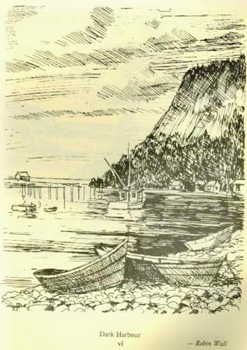 Sketch of Dark Harbour cliffs with dory
