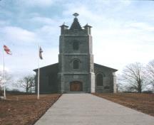 General view of Christ Church, Her Majesty's Chapel Royal of the Mohawk National Historic Site of Canada, showing its simple, open speaking box form, 1995.; Parks Canada Agency / Agence Parcs Canada, 1995.