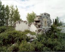 Primary elevation, of the Powder Magazine Remains, Norway House, ca. 1985; Historic Resources Branch, Manitoba Culture, Heritage and Tourism, 1985