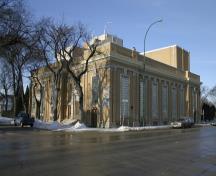 View of the main elevations from the southeast of the Ukrainian Labor Temple, Winnipeg, from the southeast, 2005; Historic Resources Branch, Manitoba Culture, Heritage and Tourism, 2005