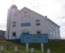 View of the front and right facades of Twillingate Masonic Temple, Twillingate, NL. Photo taken 2005. ; HFNL/Andrea O'Brien 2010