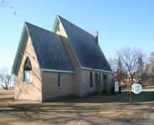 Primary elevations, from the northeast, of the Old English Church, Hartney, 2009; Historic Resources Branch, Manitoba Culture, Heritage and Tourism, 2009