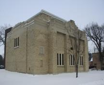 Primary elevations, from the southwest, of the Women's Tribute Memorial Lodge, Winnipeg, 2007; Historic Resources Branch, Manitoba Culture, Heritage and Tourism, 2007