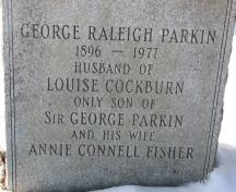 Pierre tombale de George Raleigh Parkin; Village of Salisbury