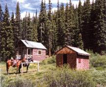 View of the Medicine Tent Warden Cabin adjacent to the Wood/Tack Shed, 1996.; Parks Canada Agency / Agence Parcs Canada, 1996.