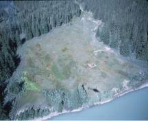 Aerial view of the Jasper House National Historic Site of Canada.; Parks Canada Agency/Agence Parcs Canada, n.d.