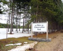 This image shows the signage at the Pines Conservation Park; Village of Cambridge-Narrows