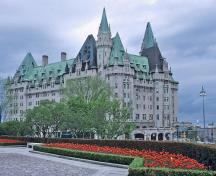 General view of Château Laurier showing its picturesque silhouette, created by a broad range of medieval detail.; Parks Canada Agency / Agence Parcs Canada.