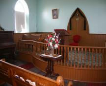 Interior view of the Breadalbane Presbyterian Church, Kenton area, 2012; Historic Resources Branch, Manitoba Culture, Heritage and Tourism, 2013