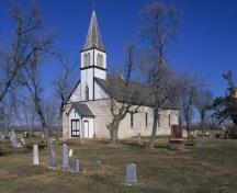 Primary elevations, from the southwest, of St. Peter, Dynevor Old Stone Church, East Selkirk area, 2006; Historic Resouces Branch, Manitoba Culture, Heritage & Tourism, 2006