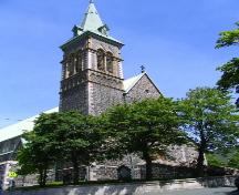 Exterior view of St. Patrick's Church, Patrick Street, St. John's, showing south elevation and view of bell tower, taken July 2005; Nikki Hart/HFNL 2005