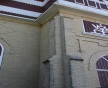 Detail of brickwork of Our Lady of Assumption Parish, Mariapolis, 2014.; Historic Resources Branch, Manitoba Tourism, Culture, Heritage, Sport and Consumer Protection, 2015