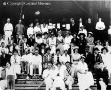 Tennis tournament, June 1915, taken at the club house.  Rossland Museum Photo #21-339.; Rossland Museum Photo #21-339