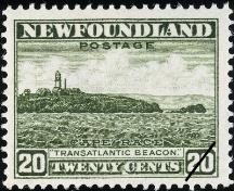 Postage stamp showing Cape Race Lighthouse, 1932.; Library and Archives Canada, Canada Post \ Bibliothèque et Achives Canada, Postes Canada, 1989-565 CPA