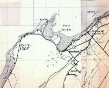 Map showing the location of Point Mitis Lighthouse, 1976.; Parks Canada Agency Agence parcs Canada, CIHB | ICBH, 50005 et 50007.