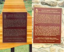 View of the plaques for the Maritime Archaic cemetery and the Phillip’s Garden Palaeo-Eskimo habitation site.; Parks Canada Agency / Agence Parcs Canada.