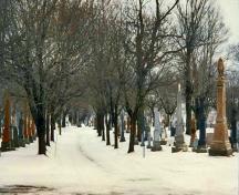 General view of monuments at Notre-Dame-des-Neiges Cemetery National Historic Site of Canada, 1997.; Parcs Canada | Parks Canada