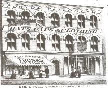 Showing street scene in front of building; Meacham's Illustrated Historical Atlas of PEI, 1880