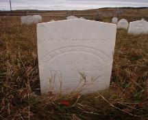 Earliest visible headstone, dated 1855.  Earlier markers may be buried or hidden by ground cover.; HFNL 2005