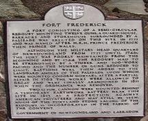 Detail of the provincial commemorative marker on the site of the former Fort Frederick, Placentia, Newfoundland, August 2005.; HFNL 2005