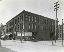 Higgins Block, looking northeast, in 1921.; Moncton Museum