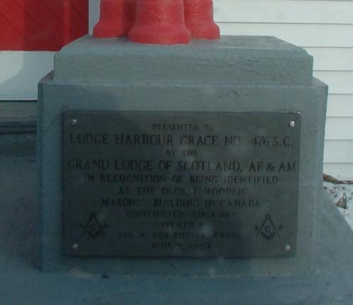 Engraved plaque, Masonic Lodge Harbour Grace 