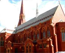 View of the rear and side of St. John's Anglican Cathedral highlighting the exterior of the sanctuary, 2005.; City of Saskatoon, Kathlyn Szalasznyj, 2005.