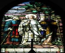 Close-up of the large stained-glass window in the sanctuary, 2005.; City of Saskatoon, Kathlyn Szalasznyj, 2005.