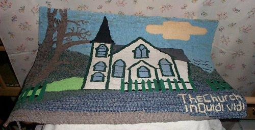 Newfoundland hooked mat showing Christ Church